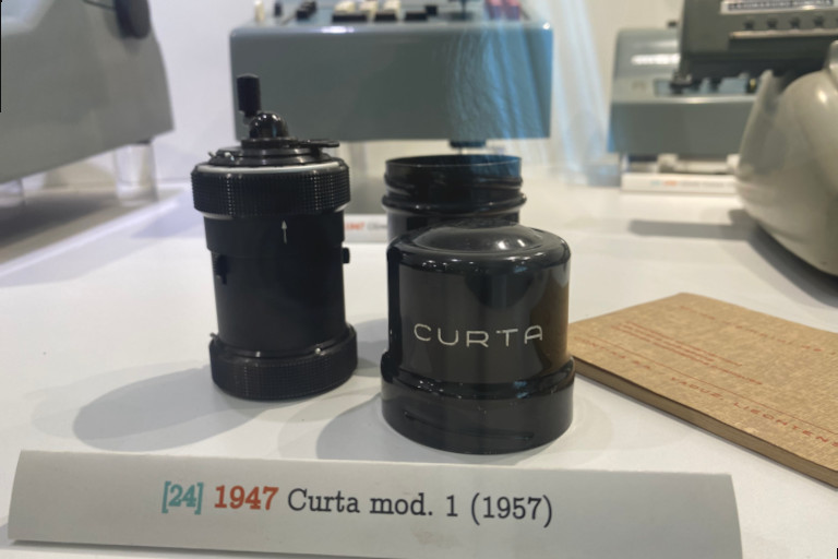 The Curta, a miniature mechanical calculator.